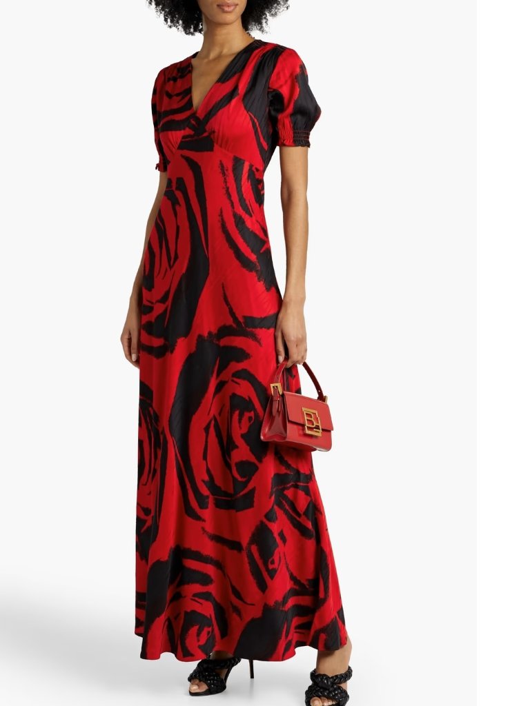 Nwt Dvf Diane Von Furstenberg Walker Rose Satin Jacquard Maxi Dress, Us 6